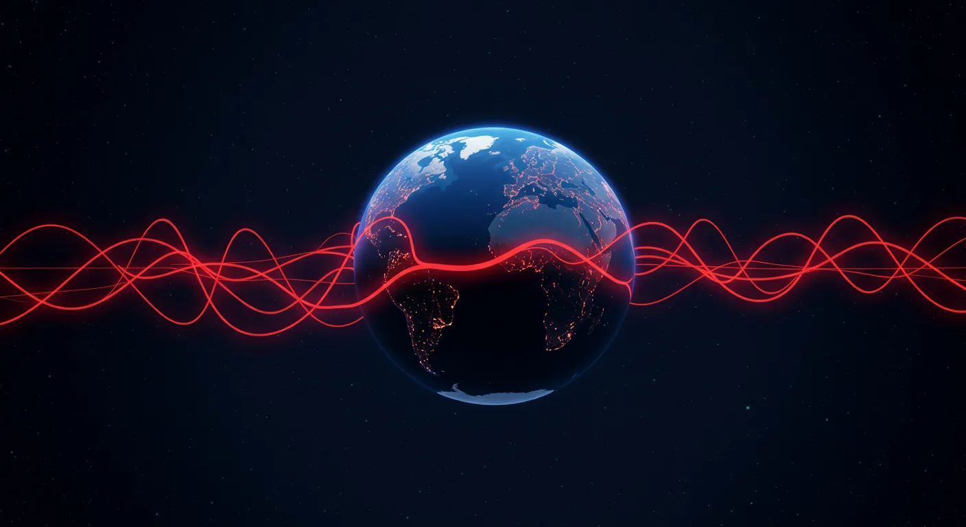 An illustration of the Earth wrapped in red lines representing blood vessels.