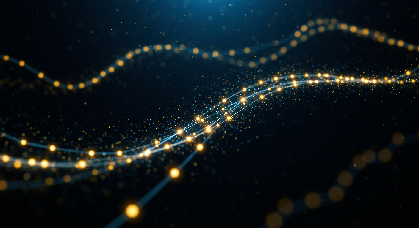 An abstract network diagram of connections and probabilities in a Markov Chain.